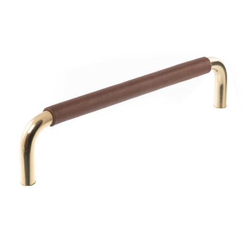 Leather handle Cognac Brass Leather wrapped Kitchen handle