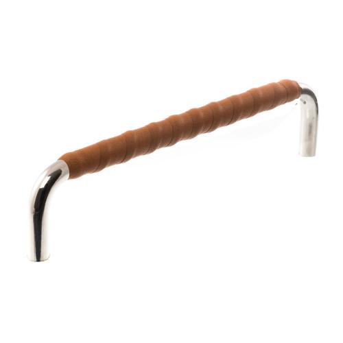 Leather handle Nickel Cognac Metal Leather wrapped Kitchen handle