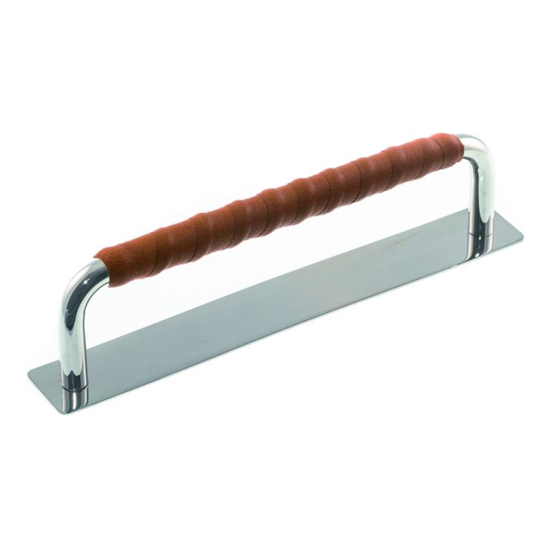 Lærhåndtak Ullevi Bakplate Nikkel & Cognac