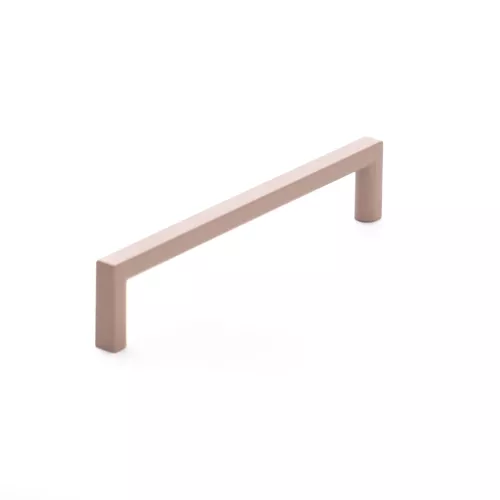 Rosa möbelhandtag från Linfalk, 128 mm, sett från sidan på vit bakgrund.