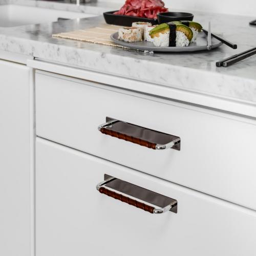 Leather handle Ullevi Cover plate Nickel Brown