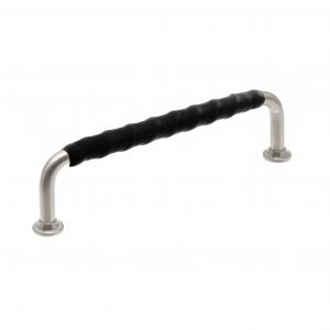 Leather-wrapped kitchen handle Metal Stainless look Black leather