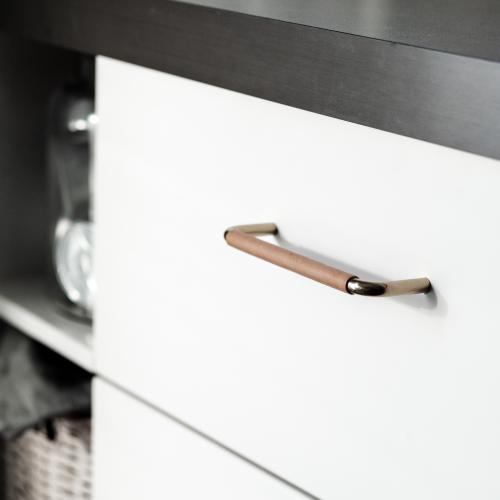 Leather handle Brown Nickel Metal Leather wrapped Kitchen handle