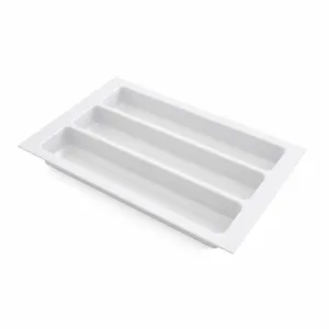 White Visio utensil tray with three long compartments for kitchen utensils