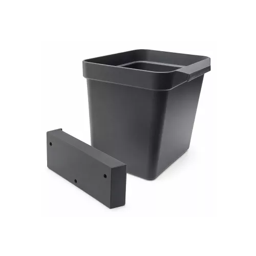 Black eight-litre waste bin with holder