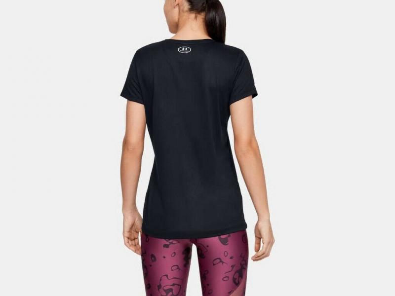 UNDER ARMOUR: WOMENS TECH SS SOLID V-NECK SHIRT - SVART