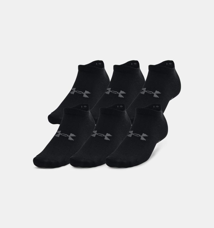 UNDER ARMOUR: UNISEX UA ESSENTIAL 6-PACK NO SHOW SOCKS - BLACK