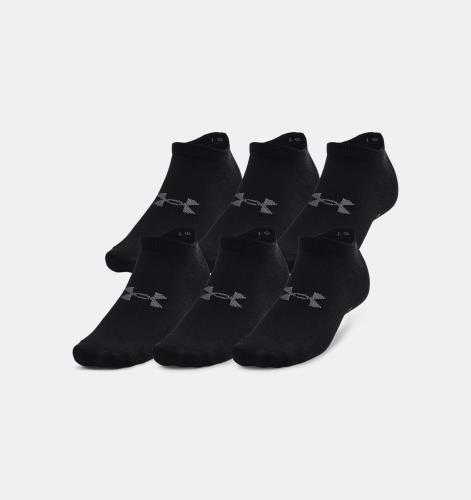 UNDER ARMOUR: UNISEX UA ESSENTIAL 6-PACK NO SHOW SOCKS - BLACK
