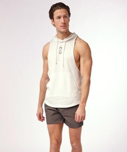 UNDER ARMOUR: PROJECT ROCK SNAKE SLEEVELESS HOODIE - sand white