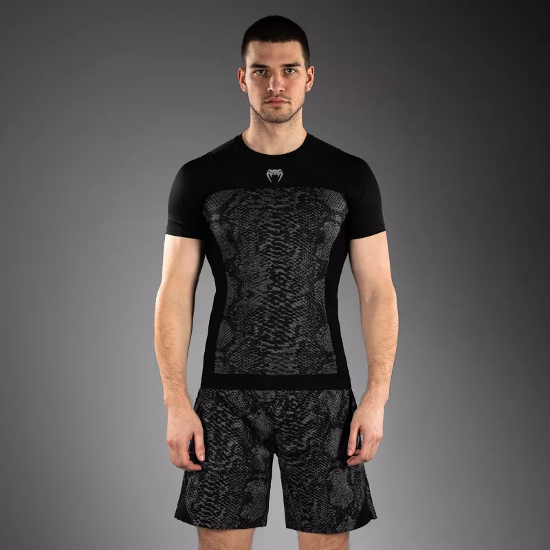 VENUM: G-FIT SCALES SHORTS SLEEVE RASHGUARD - CHARCOAL / BLACK / GREY