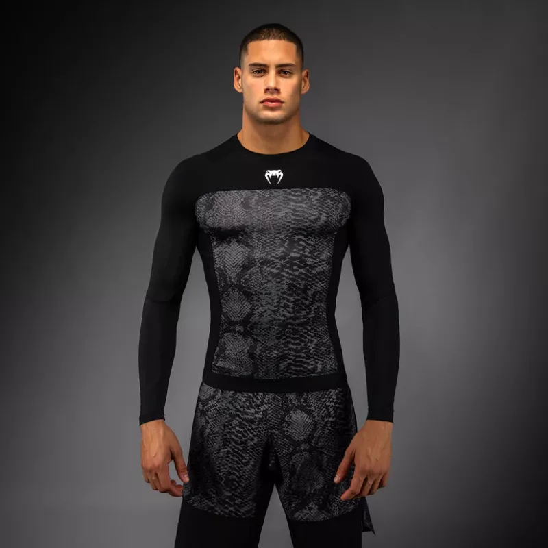 VENUM: G-FIT SCALES LONG SLEEVE RASHGUARD - CHARCOAL / BLACK / GREY