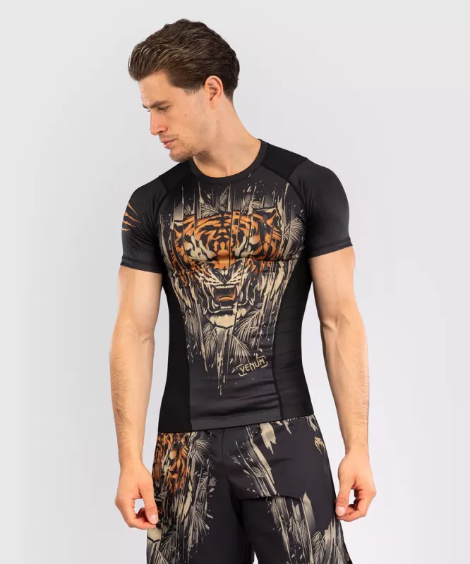 VENUM: TIGER MEN'S SHORT SLEEVE RASHGUARD - BLACK/NEON ORANGE