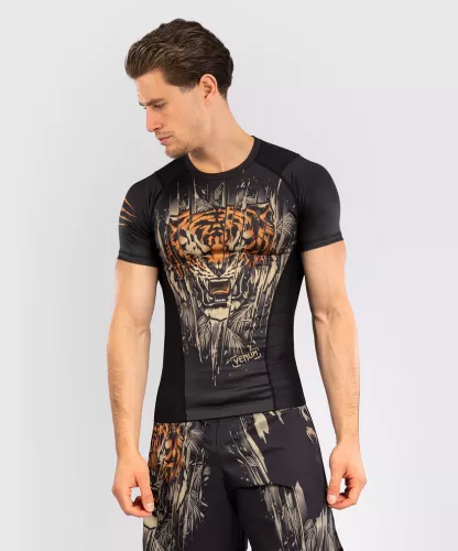 VENUM: TIGER MEN'S SHORT SLEEVE RASHGUARD - BLACK/NEON ORANGE