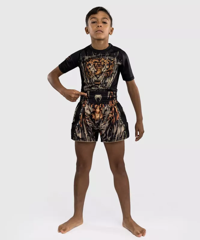 VENUM: TIGER KIDS MUAY THAI SHORTS - BLACK/NEON ORANGE