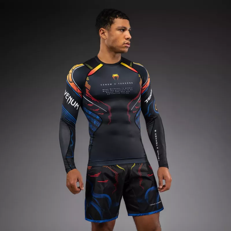 VENUM: X TEKKEN 8 LONG SLEEVE RASHGUARD - YOSHIMITSU - BLACK/ORANGE