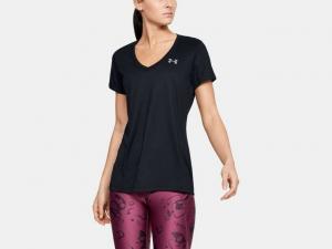 UNDER ARMOUR: WOMENS TECH SS SOLID V-NECK SHIRT - SVART