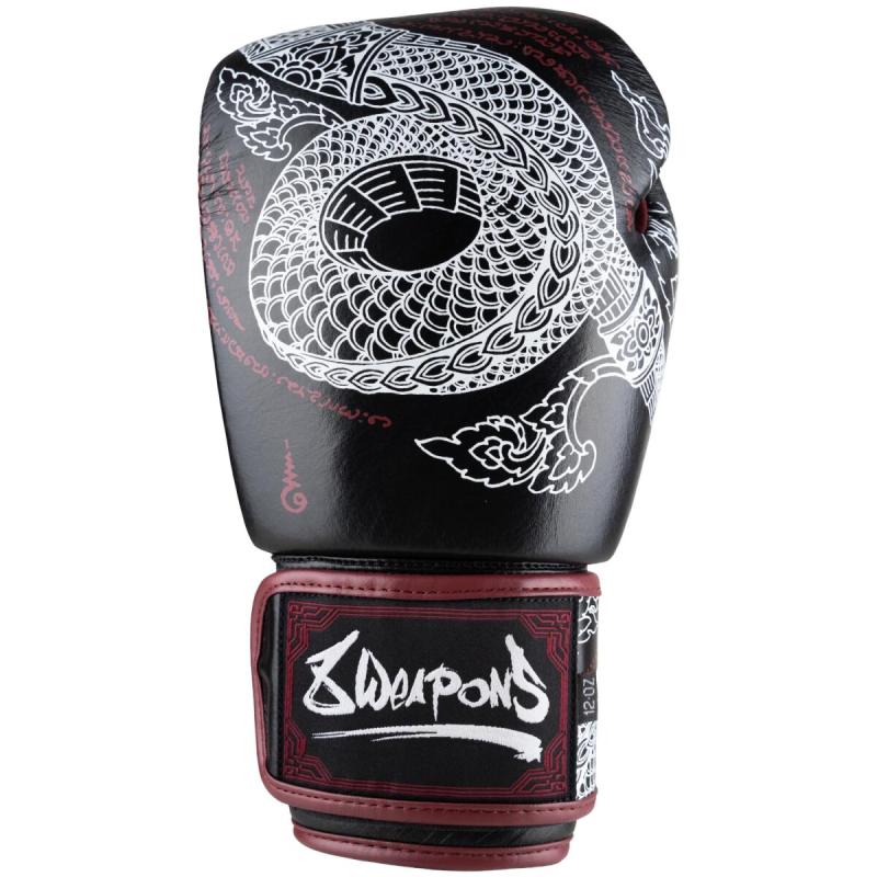 8 WEAPONS: SAK YANT NAGA BOXING GLOVES - BLACK/MAROON