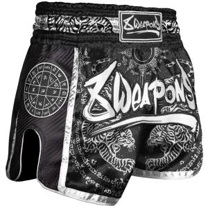 8 WEAPONS: CARBON SAK YANT TIGERS MUAY THAI SHORTS - BLACK