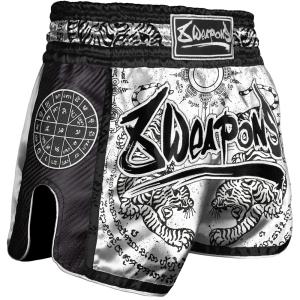 8 WEAPONS: CARBON SAK YANT TIGERS MUAY THAI SHORTS - WHITE