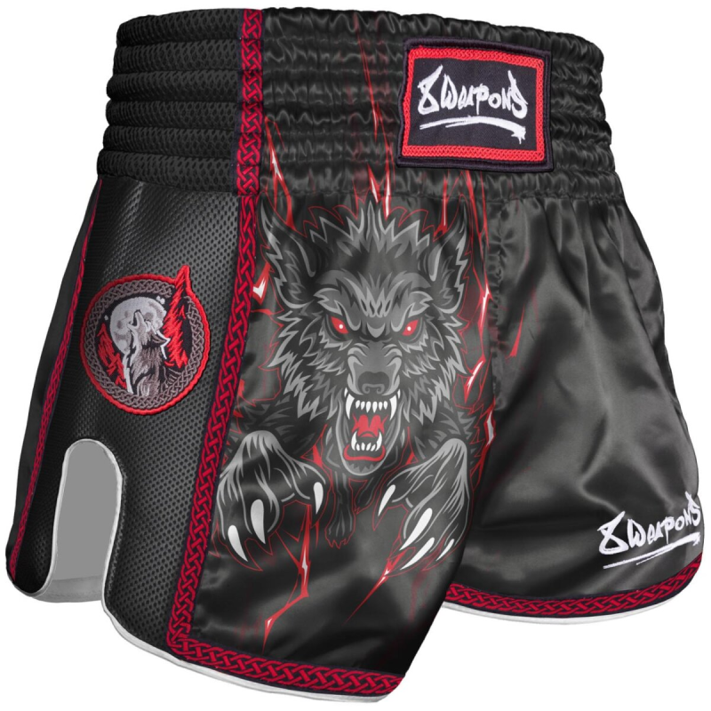 8 WEAPONS: KIDS BEASTIAL WOLF MUAY THAI SHORTS - SVART/RÖD
