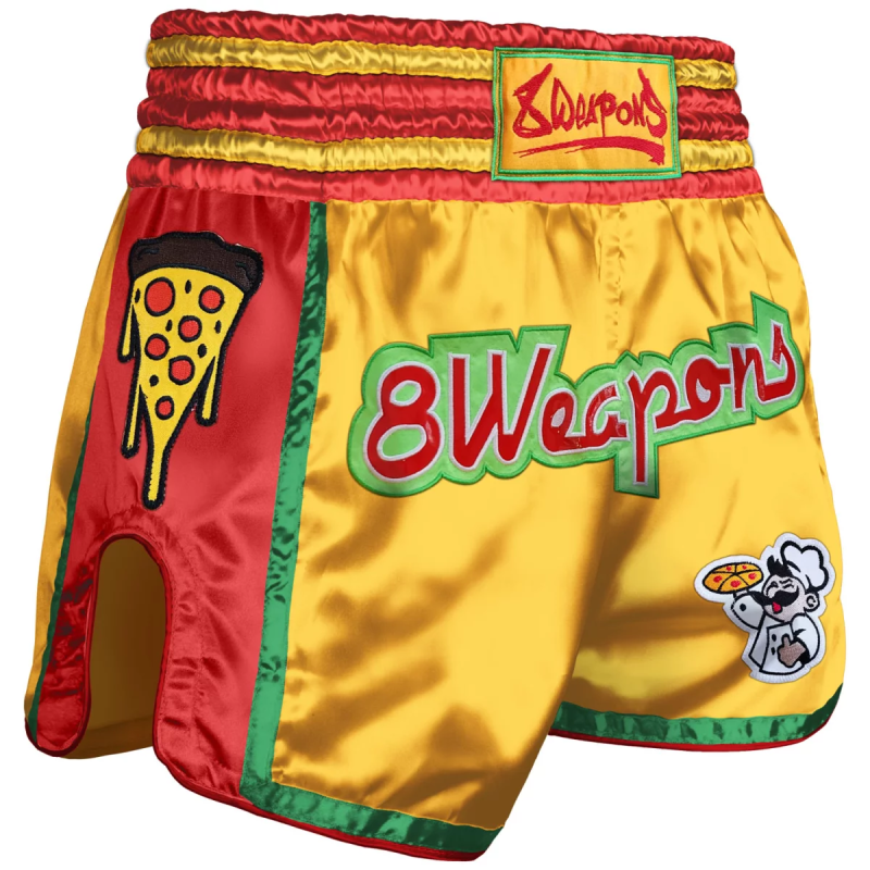 8 WEAPONS: PIZZA MUAY THAI SHORTS - YELLOW/RED