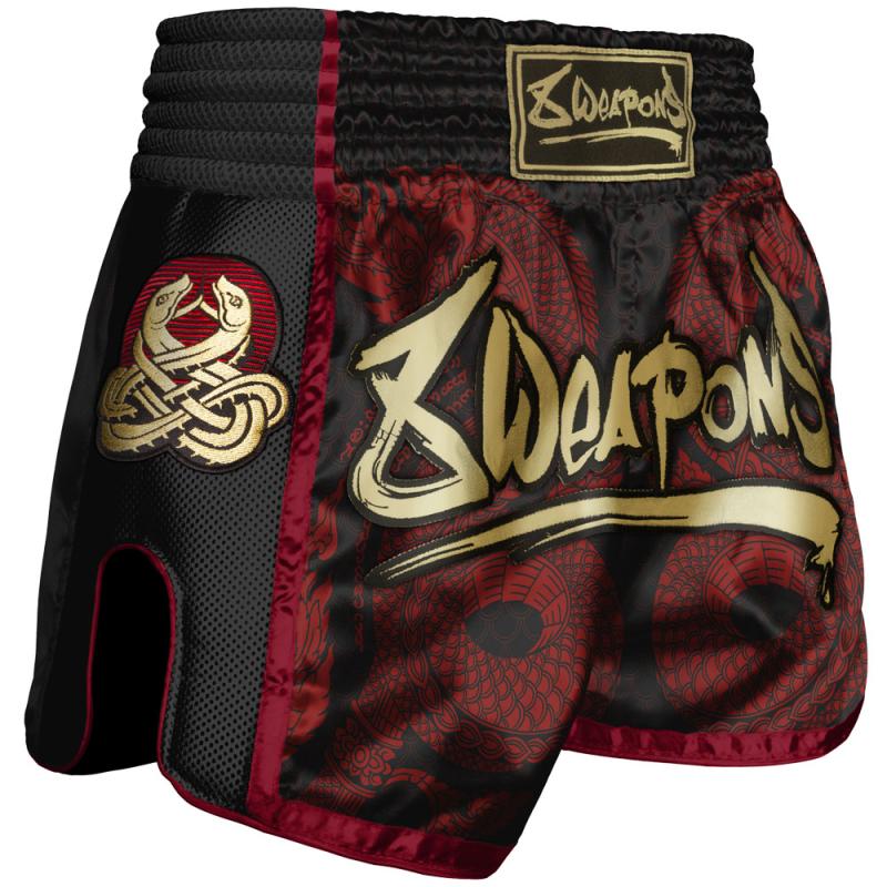 8 WEAPONS: SAK YANT NAGA MUAY THAI SHORTS - BLACK/RED