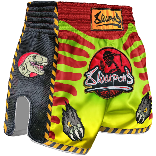 8 WEAPONS: JURASSIC MUAY THAI SHORTS - NEON GRÖN/RÖD