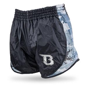 BOOSTER: RETRO HYBRID MUAY THAI SHORTS - SVART/GRÅ CAMO