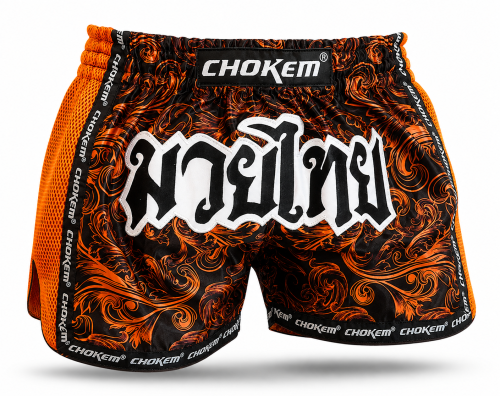 CHOKEM: PRO MUAY THAI SHORTS - BLACK/ORANGE