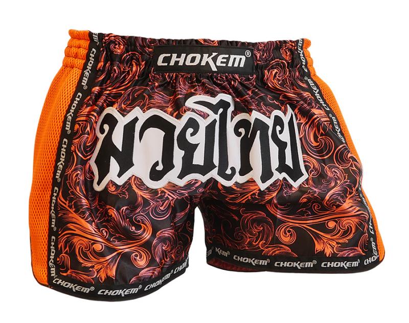 CHOKEM: NAK MUAY THAIBOXNINGSSHORTS - SVART/ORANGE