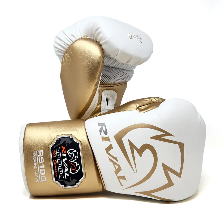 RIVAL: RS100 PROFESSIONAL SPARRING BOXING GLOVES - WHITE/GOLD