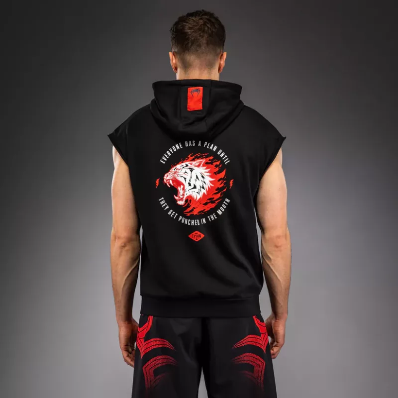 VENUM: x MIKE TYSON TIGER SLEEVELESS HOODIE - MÖRKSVART/RÖD