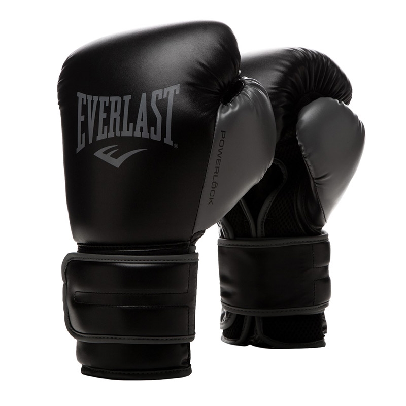 EVERLAST: POWERLOCK 2R TRAINING BOXING GLOVES - BLACK/GREY