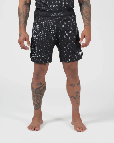 KINGZ: ACID WASH SHORTS - BLACK/WHITE