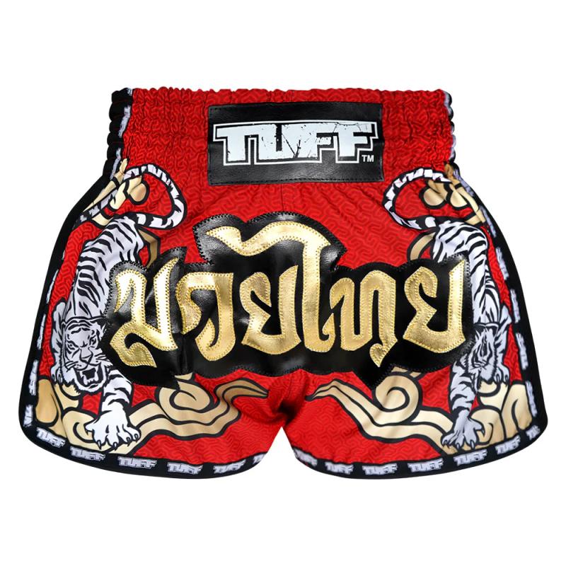 TUFF: KIDS TWIN TIGER MUAY THAI SHORTS - RÖD/GULD