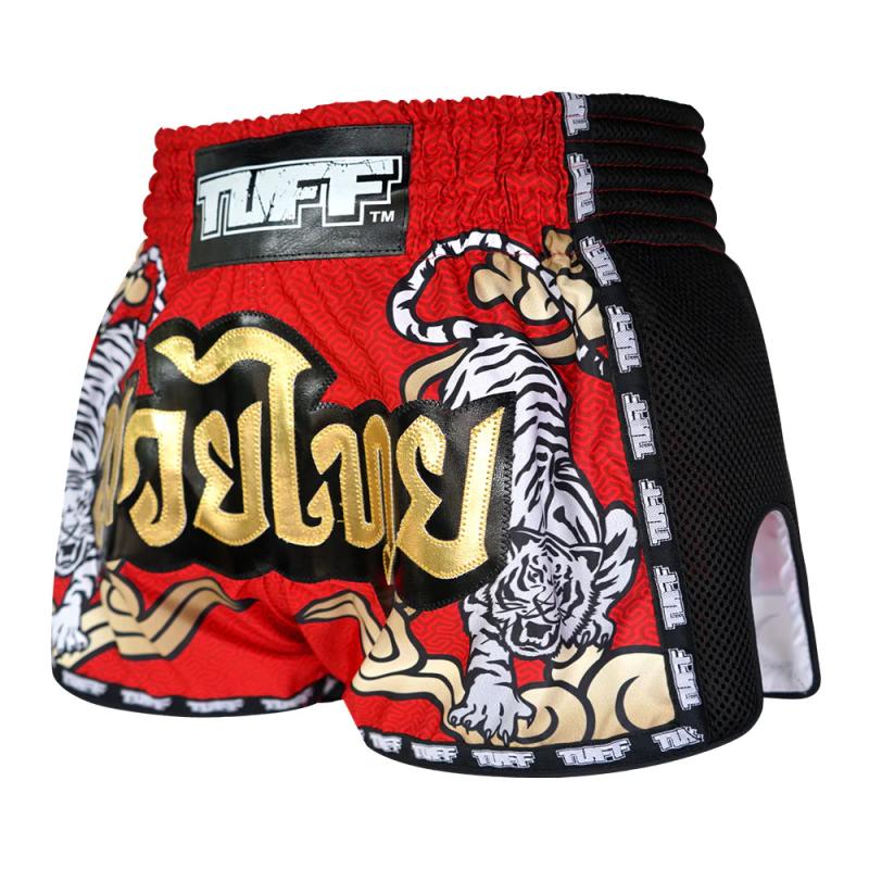 TUFF: KIDS TWIN TIGER MUAY THAI SHORTS - RÖD/GULD
