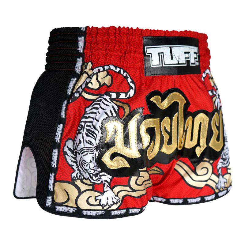 TUFF: KIDS TWIN TIGER MUAY THAI SHORTS - RÖD/GULD