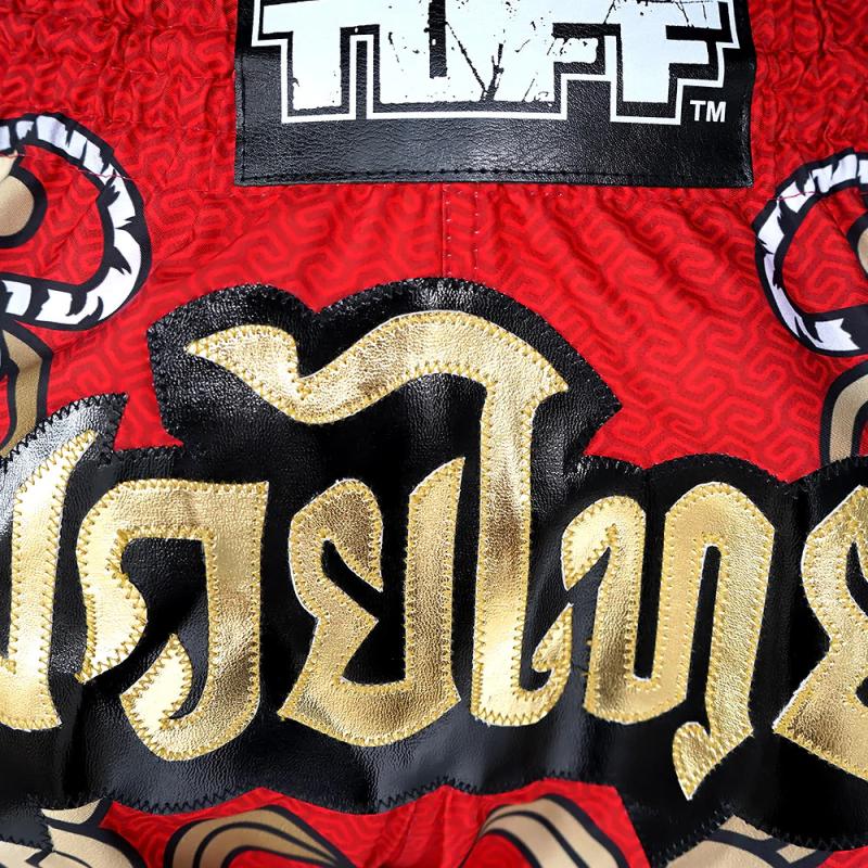TUFF: KIDS TWIN TIGER MUAY THAI SHORTS - RÖD/GULD