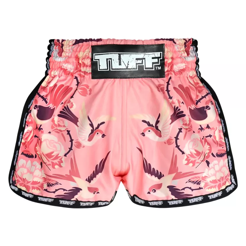 TUFF: RETRO PINK BIRDS & ROSES MUAY THAI SHORTS