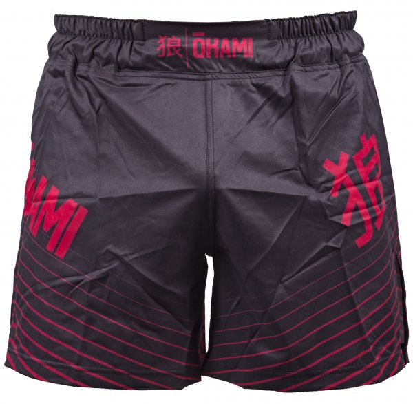 OKAMI: BIG KANJI FIGHT SHORTS - BLACK