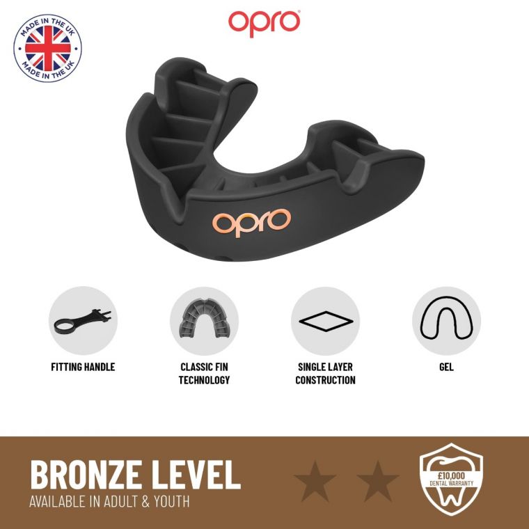 OPRO: KIDS TANDSKYDD BRONZE + FITTING HANDLE - SVART