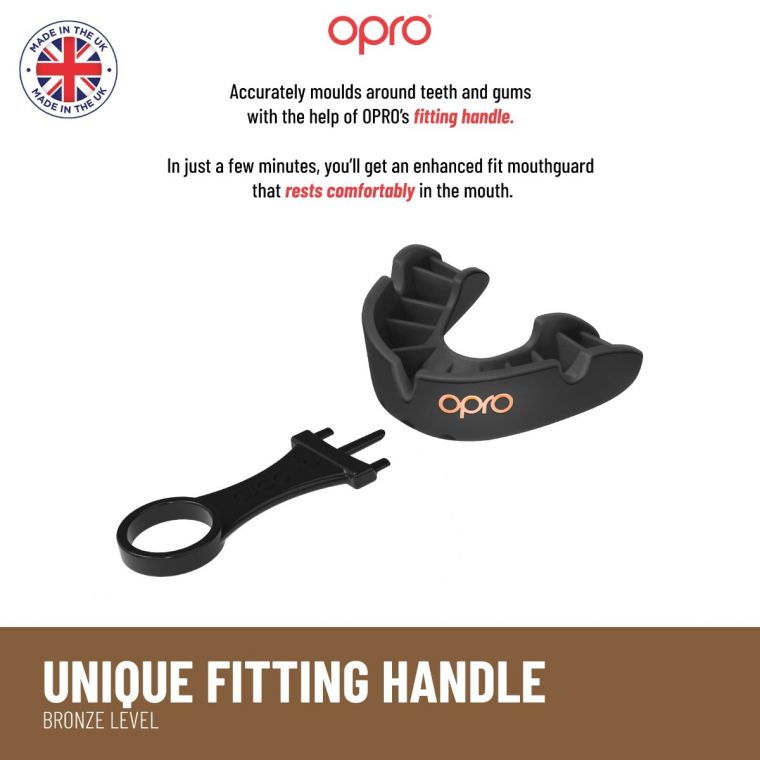 OPRO: KIDS TANDSKYDD BRONZE + FITTING HANDLE - SVART