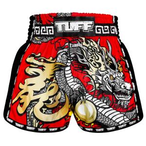 TUFF: RETRO RED CHINESE DRAGON MUAY THAI SHORTS - RED