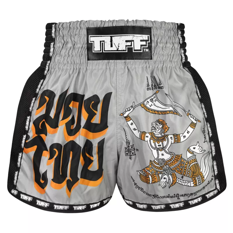 TUFF: RETRO GREY HANUMAN YANTRA MUAY THAI SHORTS - GREY