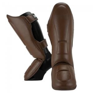 SUPER PRO: COMBAT SHIN GUARDS IN LEATHER - BROWN