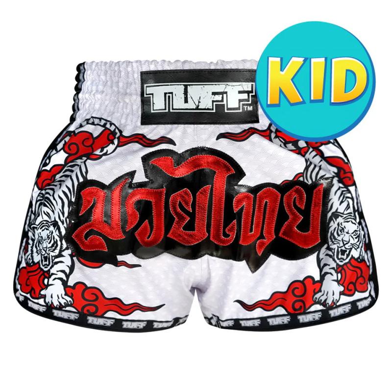 TUFF: KIDS TWIN TIGER MUAY THAI SHORTS - VIT/RÖD