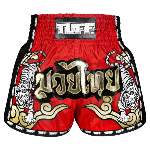 TUFF: RETRO RED TWIN TIGER MUAY THAI SHORTS - RÖD