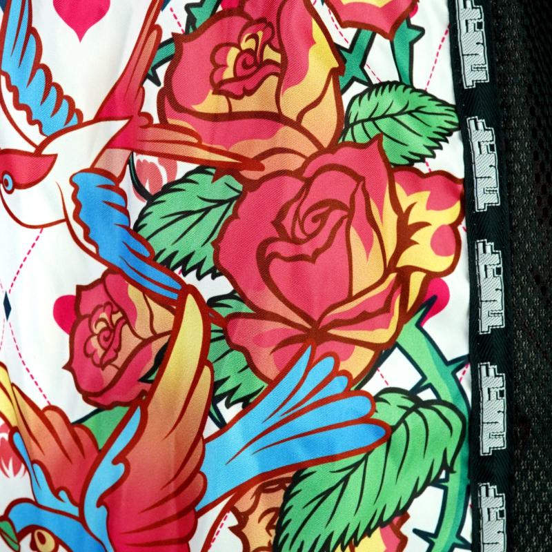 TUFF: RETRO WHITE ROSE WITH BIRDS MUAY THAI SHORTS - VIT