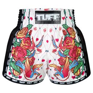 TUFF: RETRO WHITE ROSE WITH BIRDS MUAY THAI SHORTS - VIT