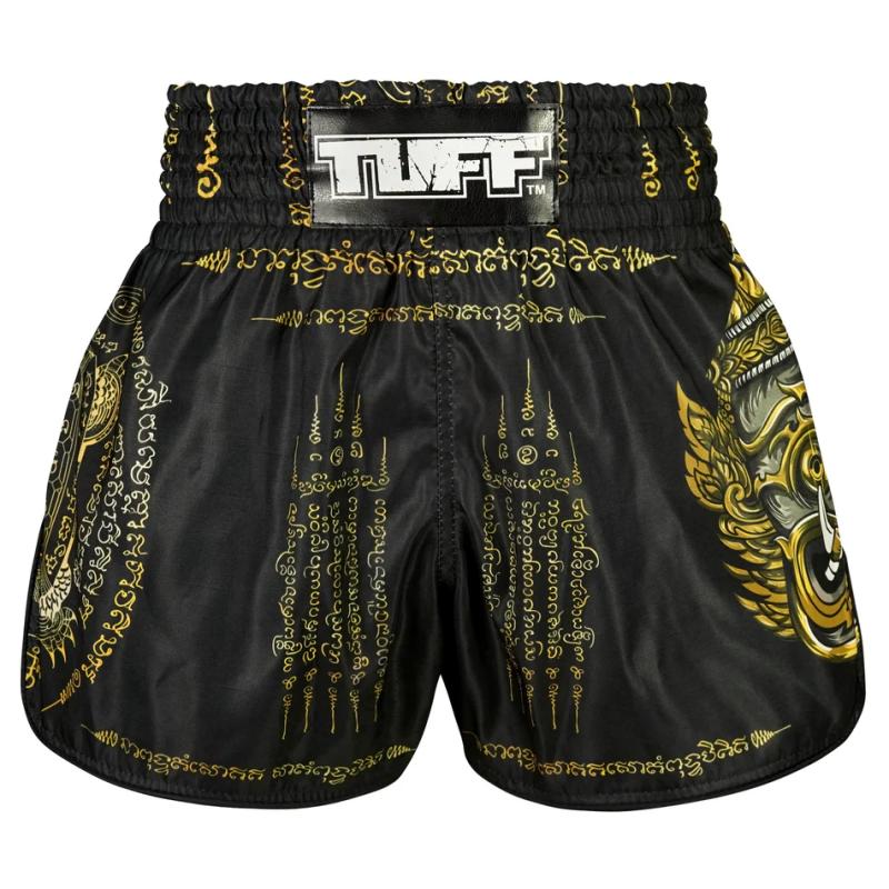 TUFF: RETRO HIGH-CUT YAKSA YANTRA MUAY THAI SHORTS - BLACK